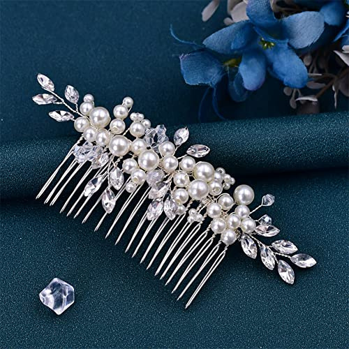 TONZN Adorno para el Cabello con Peine de Novia de Perla Blanca Adorno para el Cabello de Novia Adorno para el Cabello de Boda Adorno para el Cabello (HP13)