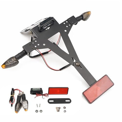 Letgoing Support de plaque d'immatriculation de moto universel avec lumière LED et clignotant - Angle réglable pour CB650R CBR650R YZF R1 R3 R6 R25 MT07 Z800 pour la plupart des motos en aluminium
