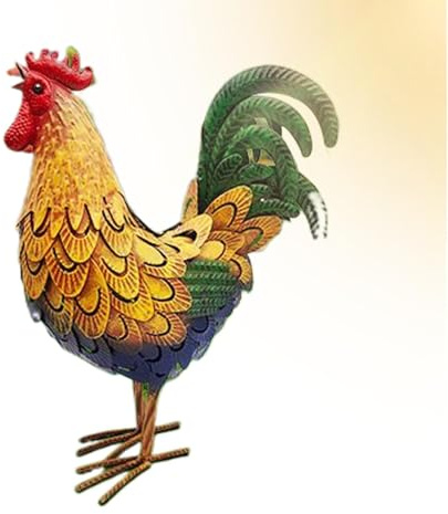 Generico Iron Rooster Garden Statue, Chicken Yard Art Figurine, Farmhouse Lawn Ornament, Standing Animal Sculpture, Backyard Patio Decor, Rustic Home Decoration