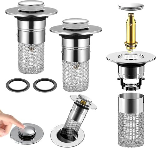 Heanvmyss Tappo Lavandino Bagno,2 Pezzi Tappo Lavello Cucina con Filtro,Tappo di Scarico in Metallo con Colino,Tappo Bidet Universale Pop up per Vasca da Bagno,Cucina,Lavabo(Foro di Scarico 32-40mm