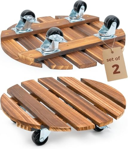 Bamworld Växtvagn Kraftfull Växtvagn med Hjul 2-pack 35.56cm Rullande Växtställ med 360° Svängbara Låsbara Hjul för Tunga Växtkrukor Inomhus Utomhus Mörkbrun