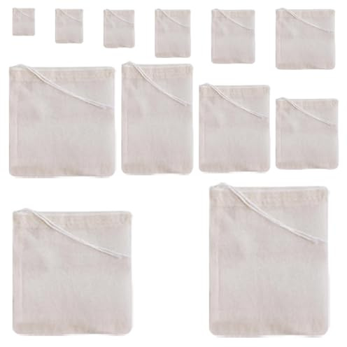 WYAN 12 Different Sizes Cotton Muslin, Spice, and Filter Bags for Cooking, Tea, and Coffee