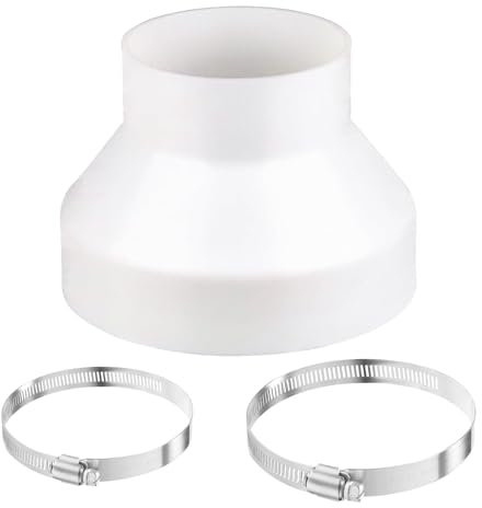 Round Ducting Reducer 150mm to 100mm mit Stainless Hose Clips, Reducer for Extractor Bonnet, 6 to 4 inch ABS Ducting Joint Exhaust air Hose Adapter for Ventilation Round Pipe Ventilation Duct