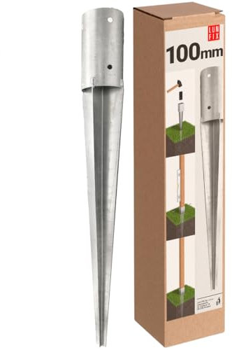 Support de Poteau Ø100mm rond galvanisé, support piquet clôture bois, poteau pour toile ombrage, fixation solide, piquet ancrage sol métal pour jardin, piquet de support, enfoncer stable, ancre
