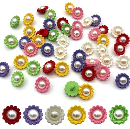 DHER 48 Stück kleine frische Blumenknöpfe, Candy Farben Kleine Knöpfe | Dekorative Knopf bunte süße handgenähte Knöpfe, Haarschmuck Schmuck Kleidung dekorative süße (D, 18mm)