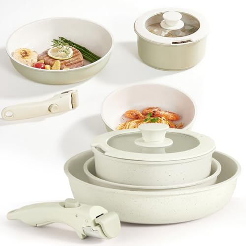 Set de casseroles, poêle en céramique avec poignée amovible, casseroles antiadhésives, vaisselle de camping