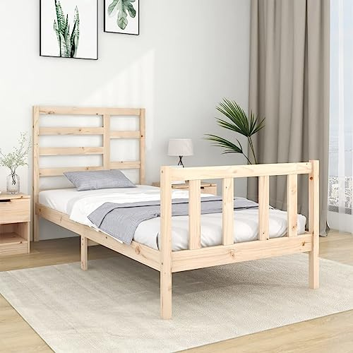 Qnhdfrt Massivholzbett 90x190 cm Modernes Einzelbett aus Kiefernholz mit Stabilen Latten und Rustikalem Design Robuste Bettgestell für Schlafzimmer Jugendzimmer und Gästezimmer