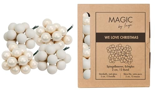 Weihnachtskugeln am Draht Glas 2cm x 144 Stück - Spiegelbeeren matt & glänzend - kleine Dekokugeln für Weihnachten - Mini Christbaumschmuck & Weihnachtsdeko - Blanched Almond