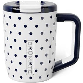 BrüMate Müv - 15oz 100% Leak Proof Insulated Coffee Mug with Handle & Lid - Stainless Steel Coffee Travel Mug - Double Walled Coffee Cup (White Polka Dots)