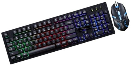 Ensemble Clavier et Souris Gaming USB Filaire, Noir, 104 Touches | Conception sans Conflit, Touches Résistantes à L’usure, Éclairage Lumineux, Usage Maison et Bureau, 1 Set