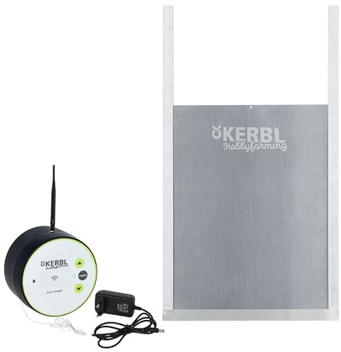 Kerbl Hobbyfarming Steuerung Duo Smart inkl. Schiebetür 70570, 300mmx400mm, Größe M, Hühnerklappe, grau/grün, Bedienung über App