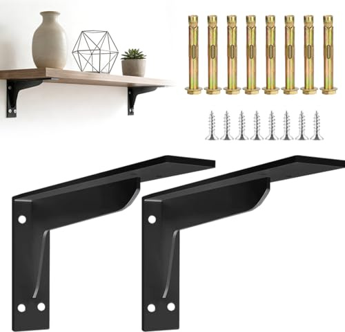 2 Supporti Mensola Portata Pesante, Staffe da Scaffale, Supporto Angolo Retto 90°, Staffa Muro per Casa, Cucina, Officina, Giardino, Metallo Nero (392 x 145 mm)