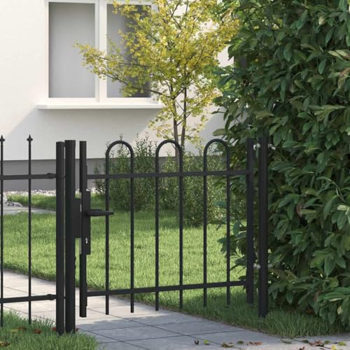 Portail de clôture à simple battant avec design arceau, 100 x 75 cm, en acier revêtu par pulvérisation, porte de jardin robuste pour jardin, cour et terrasse, avec poteaux de montage et 3 clés
