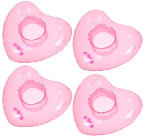 Healifty 4 Portavasos Inflables Forma de Corazón Rosa, Flotantes para Bebidas, PVC Resistente al Agua, Fácil de Inflar, Adecuado para Piscina y Fiestas de Verano
