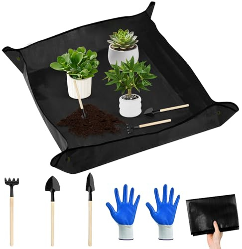 Pflanzmatte 100x100cm, Wasserdichte Gartenmatte, Pflanzen Umtopfmatte mit Gartenwerkzeug, Gartenmatte Pflanzmatte, Faltbare Pflanzen-Umtopfmatte für Sukkulenten, Topfpflanzen Pflanzenpflege