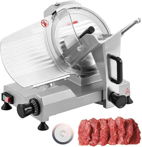 Electric Meat Slicer with 220mm Blade, Precision Adjustment from 0.1-15mm, Built-in Sharpening Stone, Includes Spare Blade