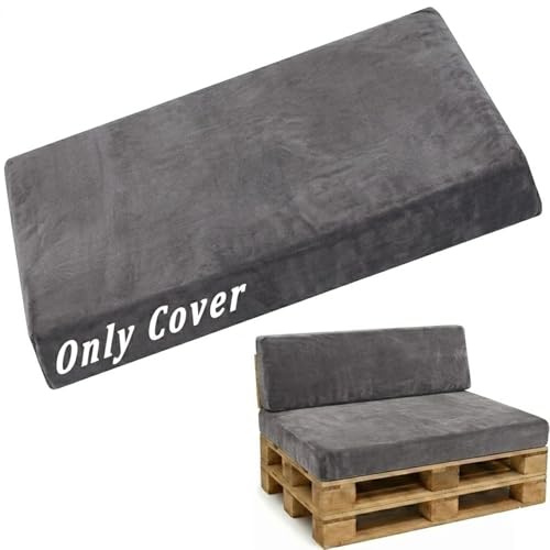 Samt Palettenkissen Bezug 120×80 60×40 120×60 120×40 Stretch Ersatzbezug Mit Verstellbaren Schnallen Für Europaletten Holzsofa Balkon Gartenmöbel Wunschgröße Maßanfertigung(Grau,Seat 80x120cm)
