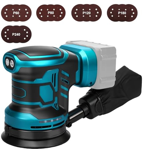 Batteridriven excenterslip, 125 mm professionell excenterslip för Makita 18 V batteri, borstlös motor, 1 1000 rpm batterislipmaskin, 3 effektnivå med 15 st slippapper (utan batteri)