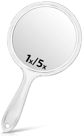 Dmhwd Miroir à Main, Miroir Grossissant - Double Face 1X/5X | Petit Miroir de Maquillage Transparent avec Poignée Portable pour Salle de Bain Voyage Salon Cadeau pour Femmes Filles Hommes