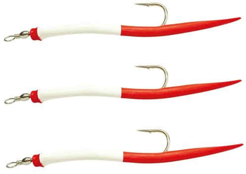 Dieter Eisele Gummi-Makks rot/weiß - 3 Kunstköder für Dorsch, Länge / Hakengröße:18cm / Gr. 12/0