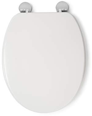 Croydex Kielder Flexi-Fix White Wooden Toilet Seat - Anti Bacterial Treated Finish and Adjustable Hinges with Top and Bottom Fixings Included, Fits Standard Toilet Seats (White Wood)