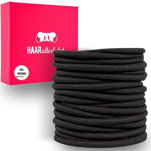 Haarallerliebst Haargummi Damen Schwarz für dunkles Haar (20 Stück | 4,5mm dick) - Dicke Haargummis nahtlos für Zopf & Dutt - Haargummis Damen | Zopfgummi | Hair Ties