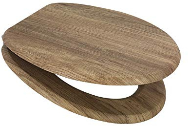 Euroshowers MDF Wood Veneer Wooden Design Toilet Seat with Chrome Bar Hinge (Rustic Oak)