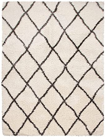 TT Home Wohnzimmer Teppich Hochflor Langflor Schlafzimmer Modern Soft Skandi Rauten Design Creme, Farbe: Creme 5, Größe:120x160 cm