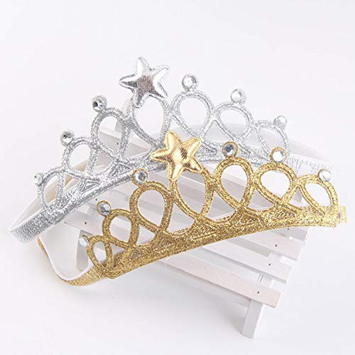 2 st krona tiara pannband elastiskt guld silver hårband tillbehör födelsedag prinsessa gåva för baby barn spädbarn