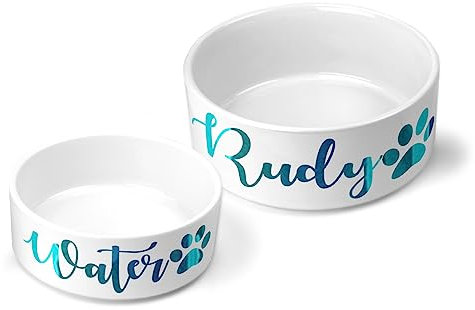 Personalised Pet Bowls Dog Bowl Cat Bowl Rabbit Animal Food Water Treat Mrs Hinch (Large Bowl (1 Lt), Teal)