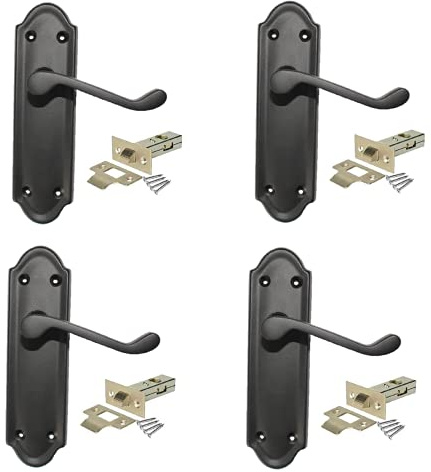 Haven Heritage ® Internal Door Handles Ashworth in Matt Black, Inc Tubular Latch - Back Plate Size 170mm x 42mm. Sold as 4 x Pairs
