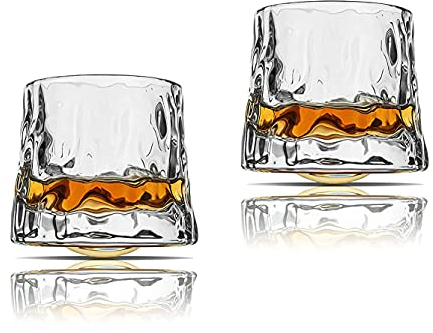Juego de 2 vasos de whisky giratorios Old Fashioned Whiskey Glasses Set de 2 vasos de whisky para barra, cristalería estilo Bourbon - Vasos para whisky Scotch - Vasos de ron (5 onzas)
