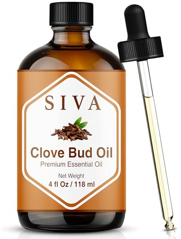 Siva - Aceite esencial de clavo de 4 onzas líquidas con gotero de vidrio de alta calidad, 100% puro, natural, sin diluir y de grado terapéutico, perfecto para el cuidado del cabello, cuidado dental