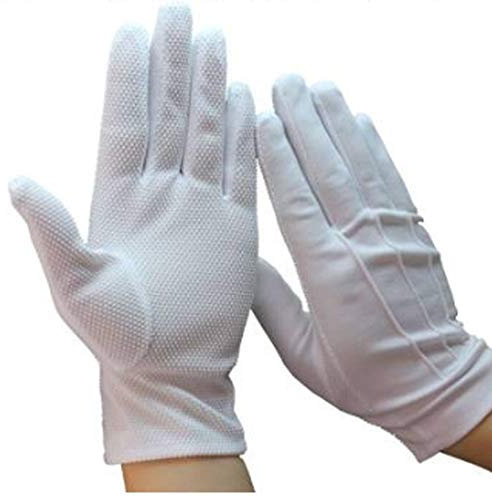 BJTYHT Sonnenschutzhandschuhe. 5 Paare weißes Nylon Baumwoll-Handschuhe Band Kostüm Formal Dress Parade Inspection Handschuhe for Männer Frauen (Color : White, Size : M)