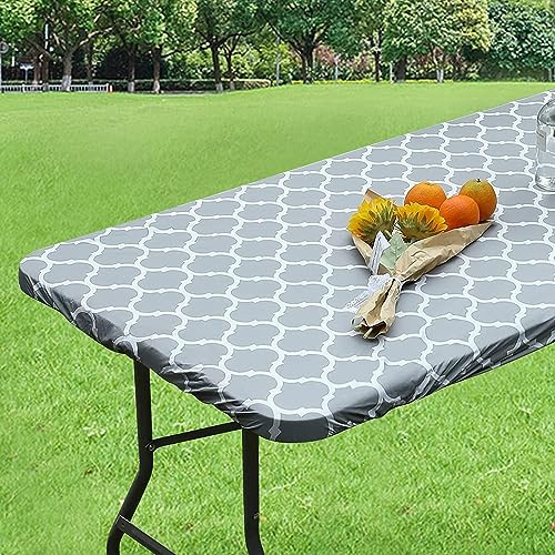 Dremisland Nappe Rectangulaire en Vinyle Couverture de Table Élastique avec Doublure en Flanelle Imperméable et Lavable Protecteur de Table pour Extérieur Intérieur Pique-Nique Camping