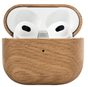 OAKYWOOD Oak Kopfhörer-Schutzhülle, kompatibel mit AirPods 1 & 2, handgefertigt aus echtem Holz, Mikrofaser-Futter, Lanyard-Befestigungspunkt, Fallschutz, unterstützt Qi-Laden