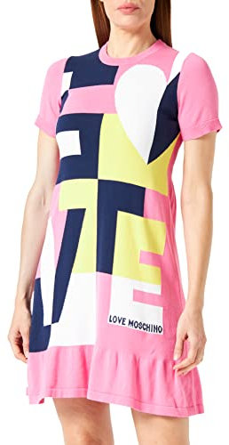 Love Moschino Vestido de Manga Corte estándar, Fucsia White Yellow Navy, 46 para Mujer