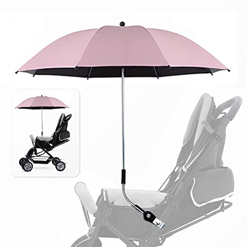 JIEXUHDE Kinderwagen-Sonnenschirm, Kinderwagen-Sonnenschirm, universeller UV-Schirm, 50+, mit verstellbarer Befestigungsklemme und Schirmgriff für Kinderwagen und Buggy (Rosa)