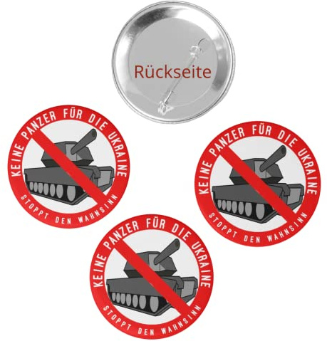 3er Set Buttons Keine Panzer für die Ukraine Anstecker für Frieden gegen Krieg und Waffenlieferungen (Panzer 3er Set)