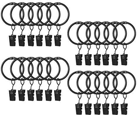 20 Pezzi Anelli per Tende con Clip,38mm Diametro Interno Metallo Anelli per Tende Gancio Tenda per Tende da Doccia Finestre(nero)