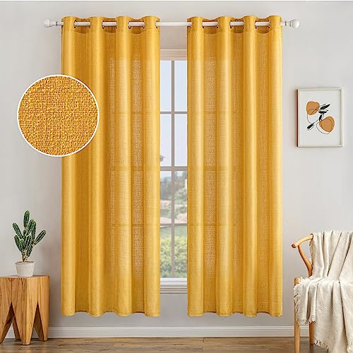 MIULEE Vorhang Gardine 2er Set Voile Vorhänge Sheer Leinenvorhang Deko Ösen transparent Farbverlauf Ösenschal für Wohnzimmer Schlafzimmer Kinderzimmer 140x175 cm (B x H) Gold