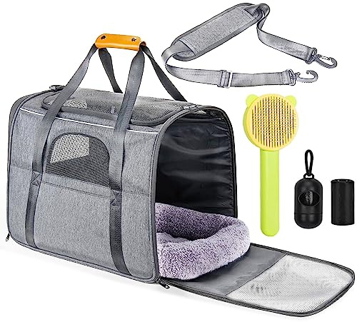 Wuudi Hundetasche katzentasche Transportbox mit Katze-Tragetasche Airline genehmigt für mittlere, kleine Hunde Katzen unter 20 lbs, mit Geschirr Haarentfernungsbürste
