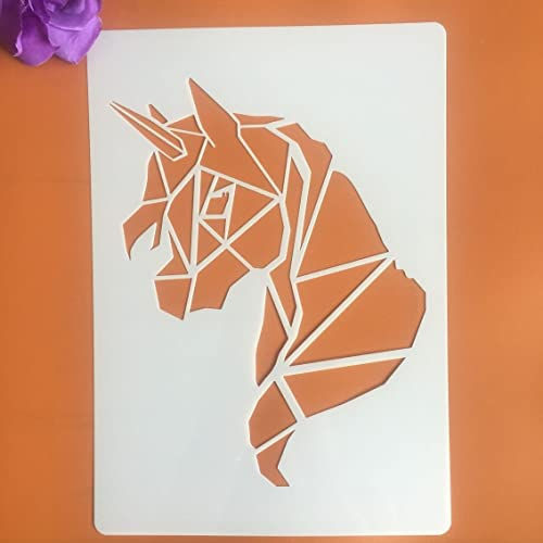 Wiederverwendbare Schablonen zum Malen auf Holz, A4, 29 x 21 cm, Einhorn-Mandala-Vorlagen, Zeichnung, Kunstvorlage für Scrapbooking, wiederverwendbare Schablonen, Wanddekoration