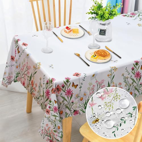 Tischdecke Abwaschbar Rechteckig Florals Garten Tischdecken Fleckschutz Tischwäsche Wasserdicht Tischtuch für Draußen Esszimmer, Küche, Garten, Party, Hochzeiten oder Haushalt 110x140cm