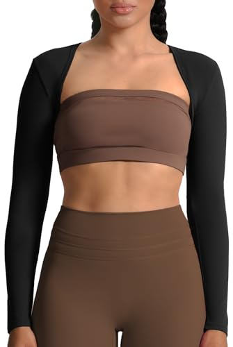 Aoxjox Women's Long Sleeve Open Front Lexi Lined Bolero Shrug Crop Top Cardigan (Black, Large)