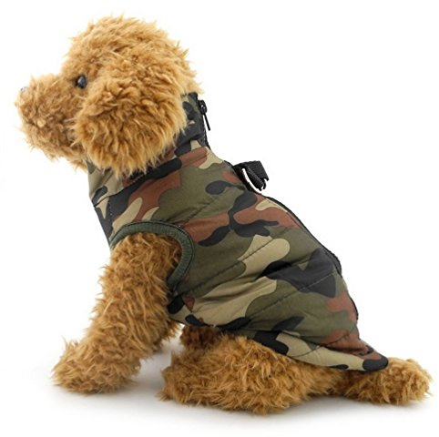 SMALLLEE_LUCKY_STORE Hundemantel für kleine Hunde, Katzen, Winterjacke, D-Ring-Design, bequem, gesteppt, kein Ziehen, für Chihuahua, Grün Camouflage, XL