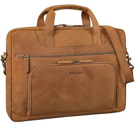 STILORD Cyrus vintage laptopväska 17 tum läder män stor affärsväska äkta läder axelväska för laptop 17,3 tum arbete affärsresor, Ljusbrun, XL