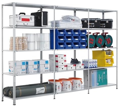 qpool24 Anbauregal, Fachbodenregal Schraubsystem MULTIplus150, 2500 x 750 x 300 mm (HxBxT), RAL 7035 lichtgrau, 6 Fachböden