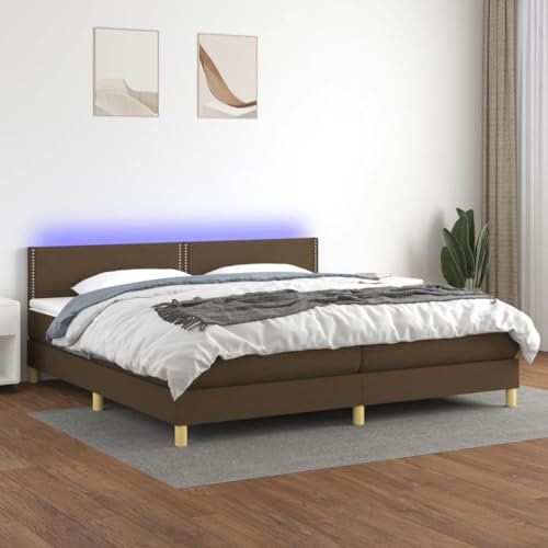ULUYYUC Boxspringbett, Palettenbett Bodenbett Bettgestell Jugendbett Geeignet für Zimmer Mieten Wohnzimmer Wohnbereich Schlafzimmer mit Matratze & LED Dunkelbraun 200x200 cm Stoff