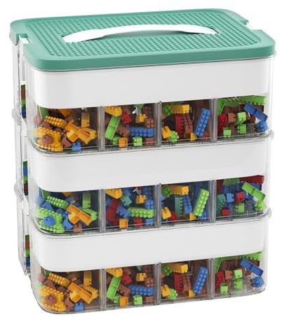 POSHIGE Storage Boxes with Lids,Storage Boxes with 3 Layers for Lego,Stackable Toy Box Organizer Storage Boxes,Lidded Storage Bins for Lego Building Blocks,Mini Toys,Bricks Puzzle